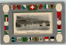 8880 Walenstadt 1906 Prägedruck Kasernen Wappen Lorbeerkranz St. Jakon Denkmal Nationaldenkmal Genf Winkelrieddenkmal Telldenkmal