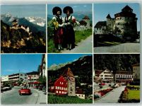 9490 Vaduz Foto AK Schloss Tracht Frauen Burg Straße Auto Cabrio Blumen