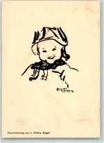 Pinselzeichnug Frau sign. Nyfeler Motiv Schweiz Künstlerkarte