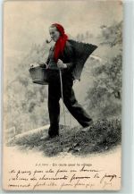 1873 Val-d'Illiez 1904 - Winzerin mit Tragkorb und Pfeife