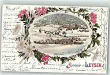 1854 Leysin Winterlithographie mit Glimmerauflage
