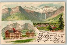 3715 Adelboden BE 1902 Lithographie Hotel Pension Adler