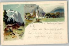 3860 Meiringen 1900 Lithographie Kirche