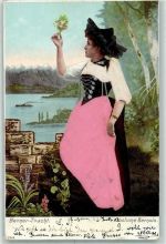 1902 AK mit Stoff Prägedruck Frau AK