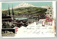 6000 Luzern Lucerne 1897 Lithographie Löwen Denkmal Edelweiss