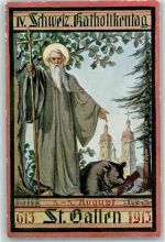 9000 St. Gallen S. Gallo Künstlerkarte IV. Schweiz. Katholikentag 1913 Bär sign J. Waldmüller