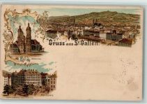 9000 St. Gallen S. Gallo 1897 Lithographie Domkirche Marktplatz