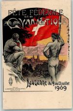 1000 Lausanne Losanna Lithographie Fete Federale de Gymnastique 1909 Tombola Nr 12400