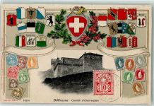 6500 Bellinzona 1907 Prägedruck Castello d`Unterwalden Wappen Horn Briefmarkencollage Lithographie