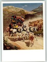 St Gotthard Postkutsche Gotthardpost Künstler R. Koller Kuh Postkutsche Schweiz Künstlerkarte
