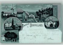 1427 Bonvillars 1903 BOAKC Lithographie/Mondschein Kirche Eglise Tilleul La Cour de Bonvillars sejour de Charles-Le-Temeraire Gebrauchsspuren, bitte Scan genau beachten!