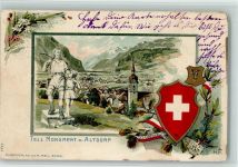 6460 Altdorf UR Gebrauchsspuren Tell Litho Künstlerkarte Wappen