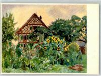sign. Bernet-Studer, Elly Landschaft mit Sonnenblumen Pro Infirmis Schweiz Künstlerkarte
