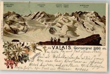 Gornergrat 1904 Lithographie Winter Edelweiß
