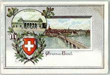 4000 Basel Bâle Lithographie Centralbahnhof Wappen