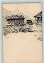 3961 Zinal Radierung Berghütte