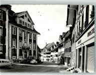 9220 Bischofszell 1971 Foto AK Straße VW Käfer Auto Geschäft