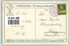 4000 Basel Bâle Künstlersteindruck VI. Schweiz. Katholikentag 9.-12. August 1924