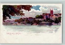 4000 Basel Bâle Künstlerkarte Blick nach Basel sign.