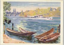 4000 Basel Bâle - Künstlerkarte, Fluss, Dampfer