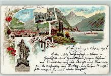 6454 Flüelen 1897 Lithographie Altdorf Bürglen Flüelen Tell-Denkmal Uri