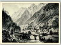 6474 Amsteg Radierung sign. Rohbock, L. Die Schweiz vor 100 Jahren