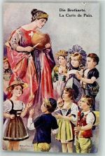 WK I Die Brotkarte für die Kinder in Tracht Helvetia 1918 Künstlerkarte