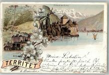 1820 Territet 1896 Lithographie Schloss Bergbahn Hotel