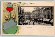 1000 Lausanne Losanna Prägedruck Place St. Francoisale Wappen Iris Passpepartout Lithographie