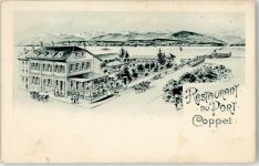 1296 Coppet Lithographie / Künstlerkarte Gasthaus du Port