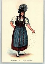 6430 Schwyz Künstlerkarte sign. M. Zehnder Wäggital Frau Trachten- und Volksliedervereinigung