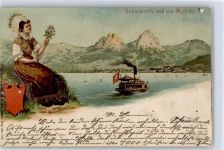 6442 Gersau 1901 Lithographie Tracht Dampfer Wappen