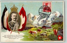 1700 Fribourg Freiburg 1912 Prägedruck Kaiser Wilhelm II. Besuch in der Schweiz Kühe Wappen Helvetia