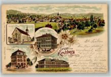 9533 Kirchberg SG 1900 BOAKC Kirche Gasthaus Zum Adler Gasthaus Zum Wilhelm Tell Ostschweizerische Stickfachschule Edelweiß Lithographie