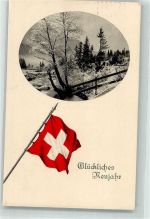 Neujahr Flagge Baum im Schnee Motiv Schweiz 1918