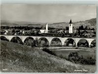 9565 Bussnang 1957 Foto AK Kirche Brücke