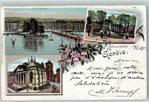1200 Genève Genf 1899 Lithographie Ile J.J. Rousseau L`Universite le Cathedrale