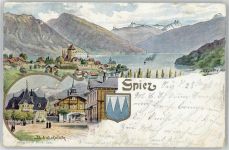 3700 Spiez 1901 Lithographie / Künstlerkarte Bahnhofplatz