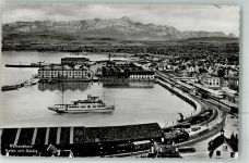 8590 Romanshorn Foto AK Hafen Bahnhof Dampfschiff