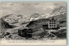 3920 Zermatt - Hotel du Lac Noir Schwarzsee et panorama des alpes Monte Rosa Glacier du Gorner Lyskamm Breithorn