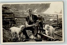 1854 Leysin - Bauer beim füttern junger Schafe Ort lt. Stempel
