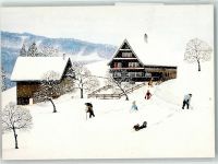 9633 Hemberg Künstlerkarte Winter Kinder Schlittenfahren S.Kuratli