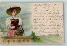 Frau mit einem Blumenkorb - kleine Schürfstelle AK Tracht Schweiz 1901