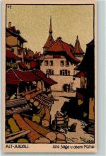 5000 Aarau Künstlersteindruck Alte Säge und obere Mühle sign