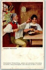 8157 Dielsdorf Gebrauchsspuren Wehntaler Bauernstube Mittelbug Künstlerkarte J. Frey Wanduhr Werbung Schweizerische Wochenzeitung