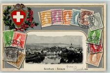 4500 Solothurn Soleure 1908 Prägedruck Wappen Horn Eichenblatt Blumen Kranz Briefmarkenabbildungen Brücke
