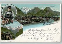 Interlaken 1900 Berner Oberland Frau in Tracht Heimwehfluh Schlumpf Lithographie