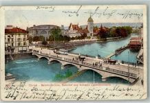 8000 Zürich 1903 Foto AK Bahnhofbrücke Bahnhof Schweizer Landesmuseum Straßenbahn