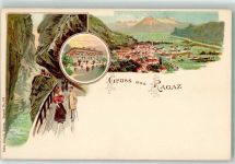 7310 Bad Ragaz Lithographie Taminaschlucht Gebr. Künzli Zürich Dep. Nr. 533