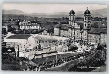 8840 Einsiedeln 1953 - Klosterplatz Baum Feld Haus